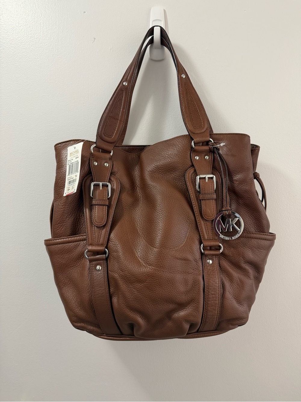 Michael Kors Lattington Large Leather Tote Bag Mocha Brown Pebbled Leather